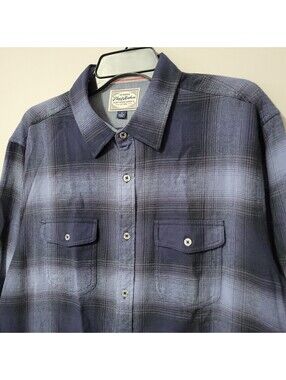 Flag & Anthem Flannel Button Down Shirt Mens Large Blue Ombre Plaid Long Sleeve